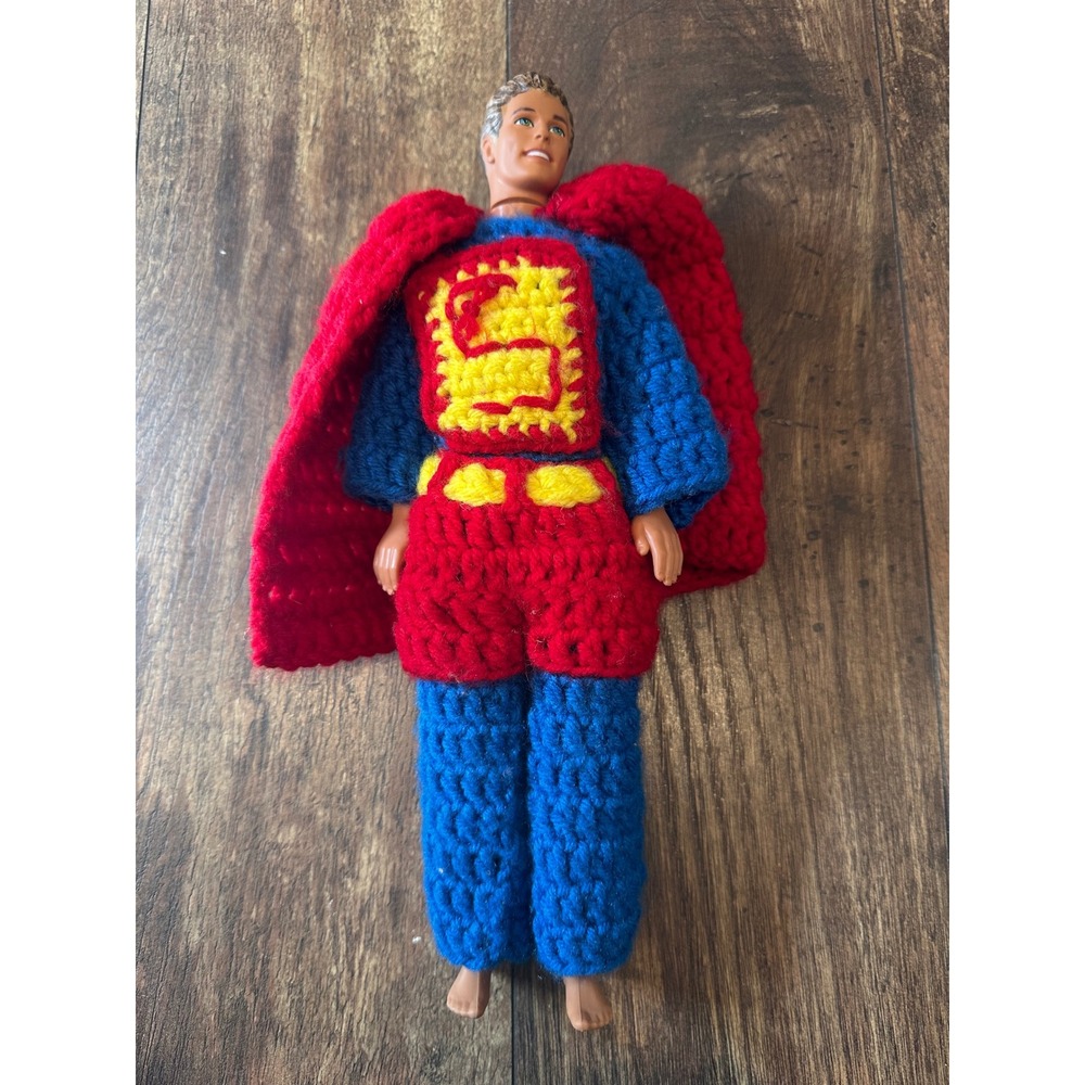 Ken Doll Superman Custom Crochet Outfit Cape Suit Red Blue Yellow S Logo‎